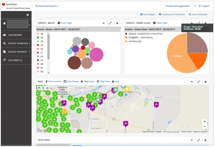 screenshot of Accurint Virtual Crime Center